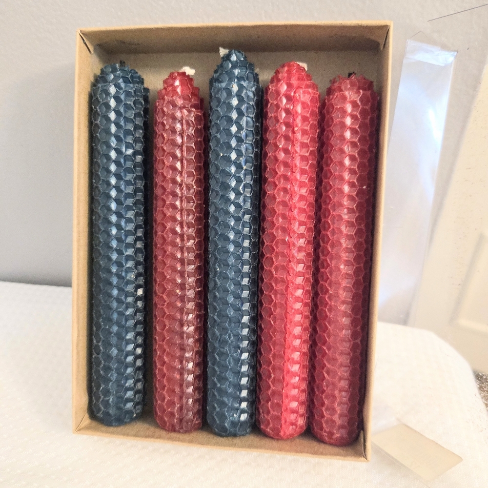 Beeswax Honeycomb Candles Red  Blue Christmas 4th July Table Dinner READ